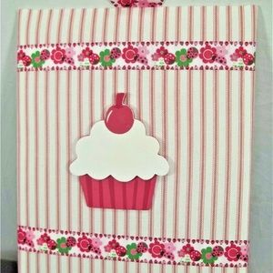 NEW pink cupcake ladybugs flowers hanging wall decoration girls room 10” x 8”